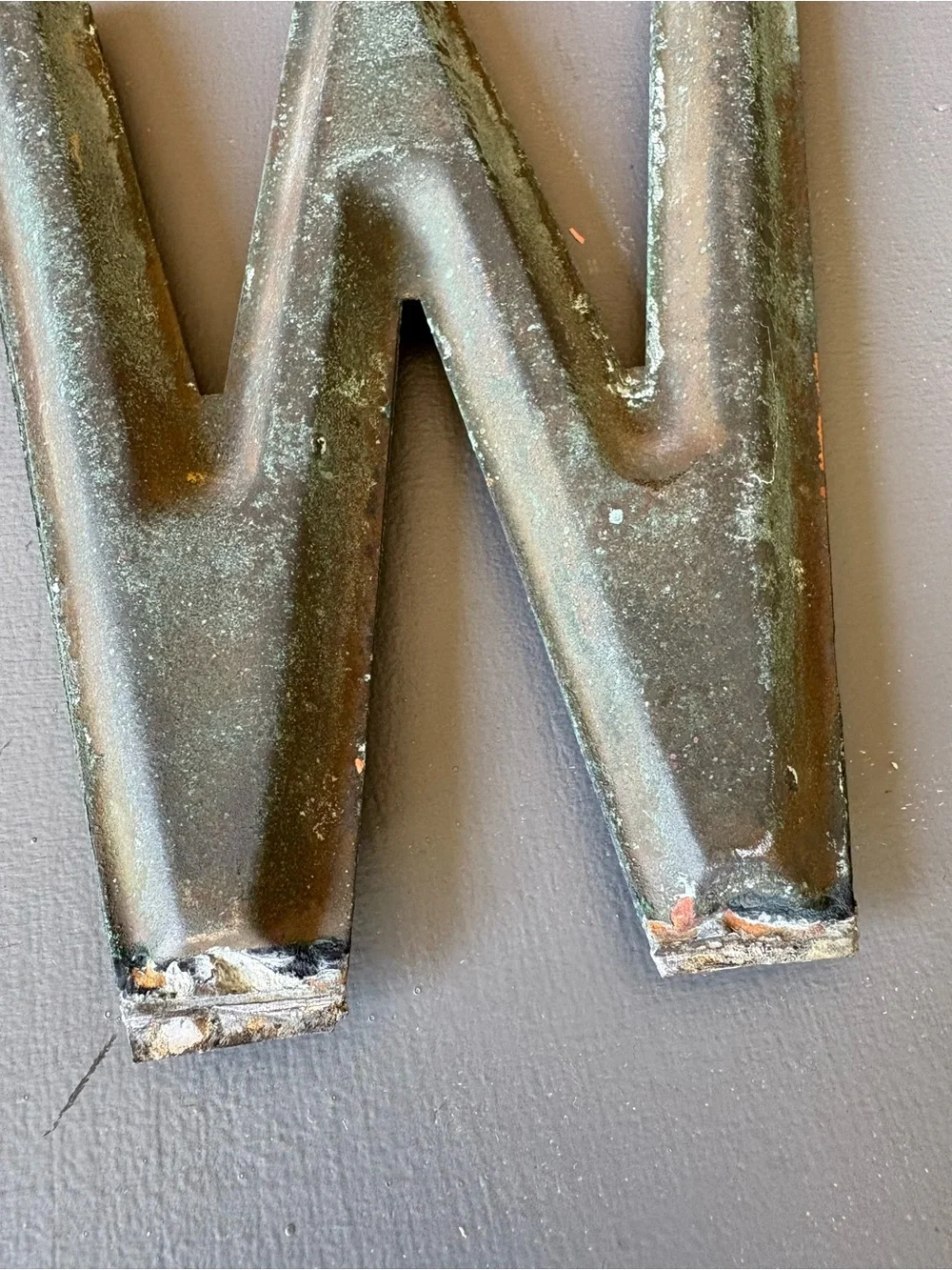 Distressed Metal Letter 'N' and 'W' Wall Decor - Black patina